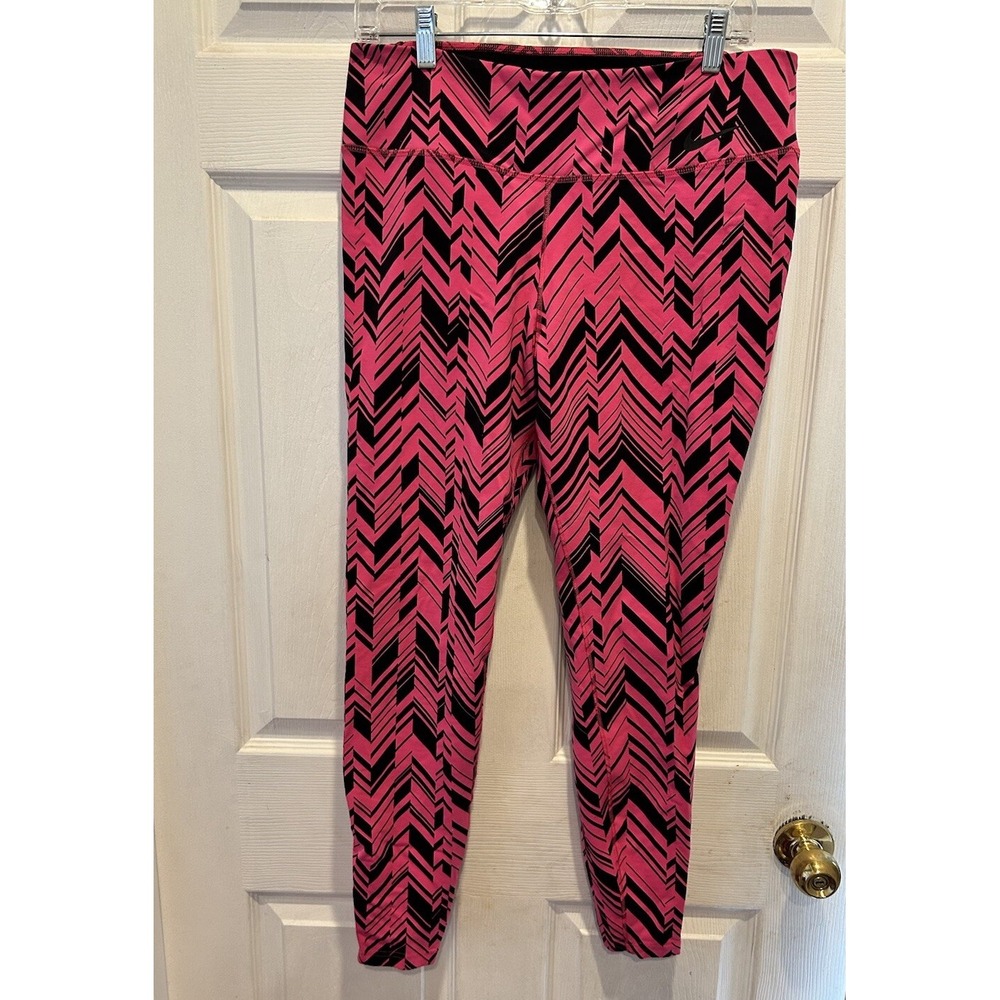 Nike Dri-FIT Womens XL Pink Black Chevron Geometric Athletic Leggings Tights